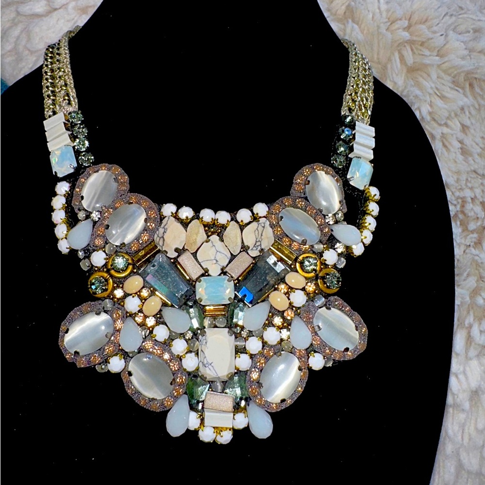 nocturne statement necklace / crystal beaded leather bib